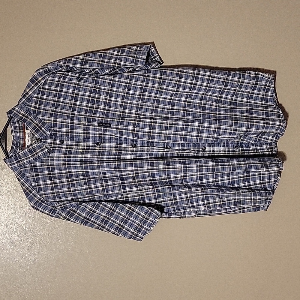 Columbia Button Down Short Sleeve Plaid Shirt Blue/Yellow Multicolor Mens S XL
